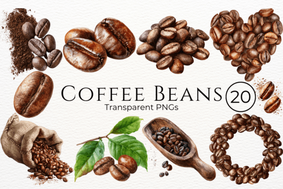 Download Coffee Beans Watercolor Clipart - Premium Bundle